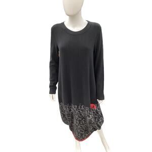 Chiara Cocol Milano Dress Size M 80% Cotton Long Sleeve Hobo Style Black &Colors